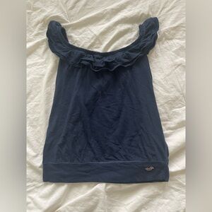 Vintage Hollister Navy Blue Ruffle Swooped Strap Top